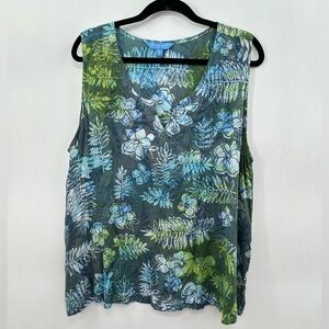 BLUEGINGER Tropical V neck lightweight loose fit resortwear plus size tank XXL